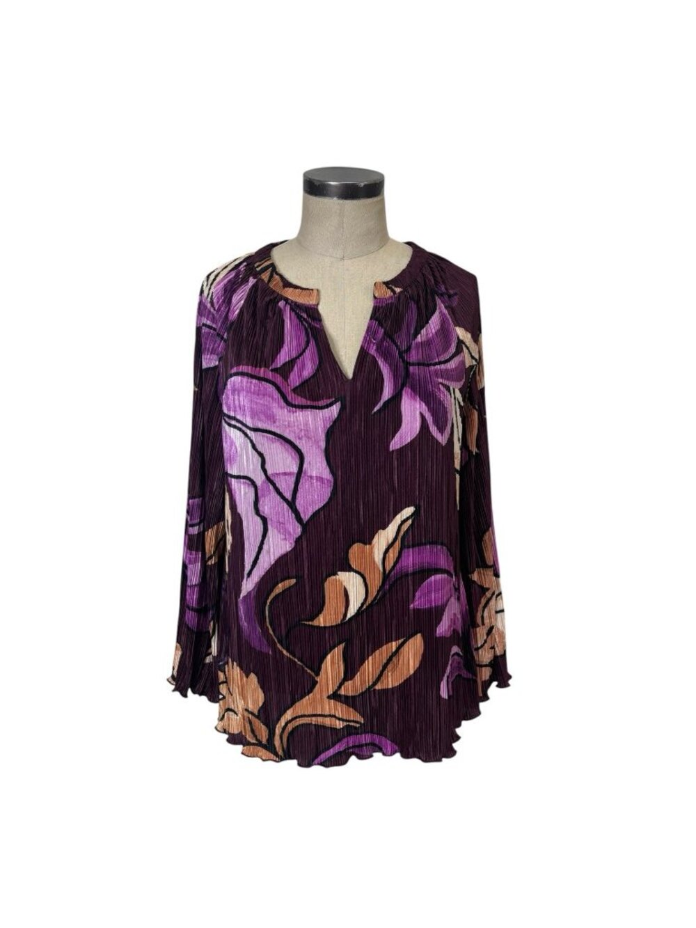 Chicos Pleated V Neck Top